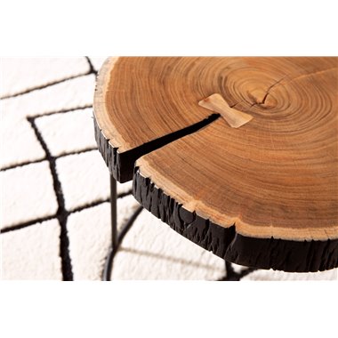 Stolik kawowy  litego drewna akacjowego / metalu 45x45x40 cm z krawędzią drzewa | Mały stolik rozkładany organiczny | Stół do sa