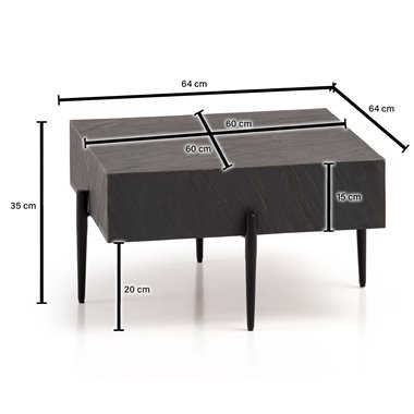 Stolik kawowy  64x64x35 cm wygląd kamienia / metalowy stolik rozkładany antracyt kwadratowy | Designerski stół do salonu, stolik