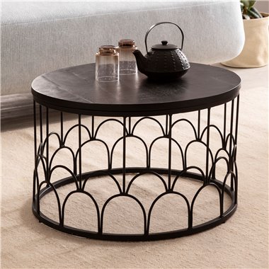 Stolik kawowy 60x60x36 cm Mango Lite drewno / Metal Czarny Okrągły stolik kawowy | Designerski stół do salonu Industrial | Solid