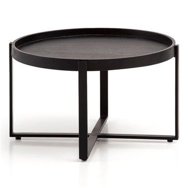 Stolik kawowy 60x60x35 cm Mango Lite drewno / Metal Czarny Okrągły stolik kawowy | Designerski stół do salonu z podniesioną kraw