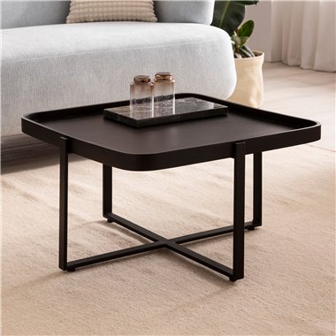 Stolik kawowy 65x65x35 cm Mango Lite drewno / Metal Czarna sofa Kwadratowy stolik | Designerski stół do salonu z podniesioną kra