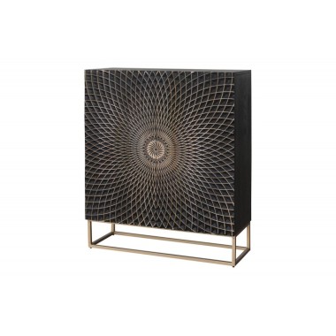 Invicta Komoda wysoka ILLUSION 3D czarno złote mango 100cm / 44321