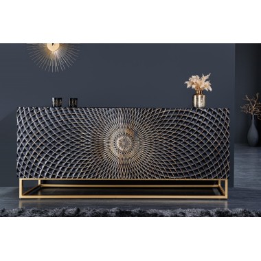 Invicta Komoda ILLUSION 3D czarno złote mango 177cm / 44320