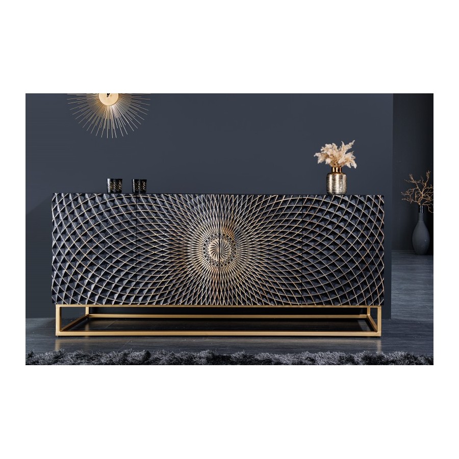 Invicta Komoda ILLUSION 3D czarno złote mango 177cm / 44320