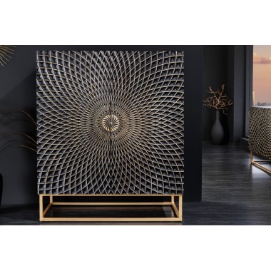 Invicta Komoda wysoka ILLUSION 3D czarno złote mango 100cm / 44321