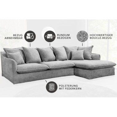 Invicta HEAVEN Sofa narożna szare Bouclé 255cm / 44192