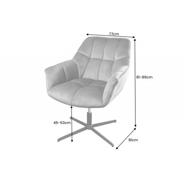 Invicta Fotel obrotowy PAPILLON obrotowy 360°szary aksamit 83 - 90cm / 44227