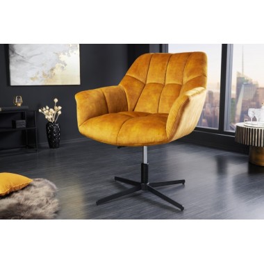 Invicta Fotel obrotowy PAPILLON 360°musztardowo żółty aksamit 83 - 90cm / 44228