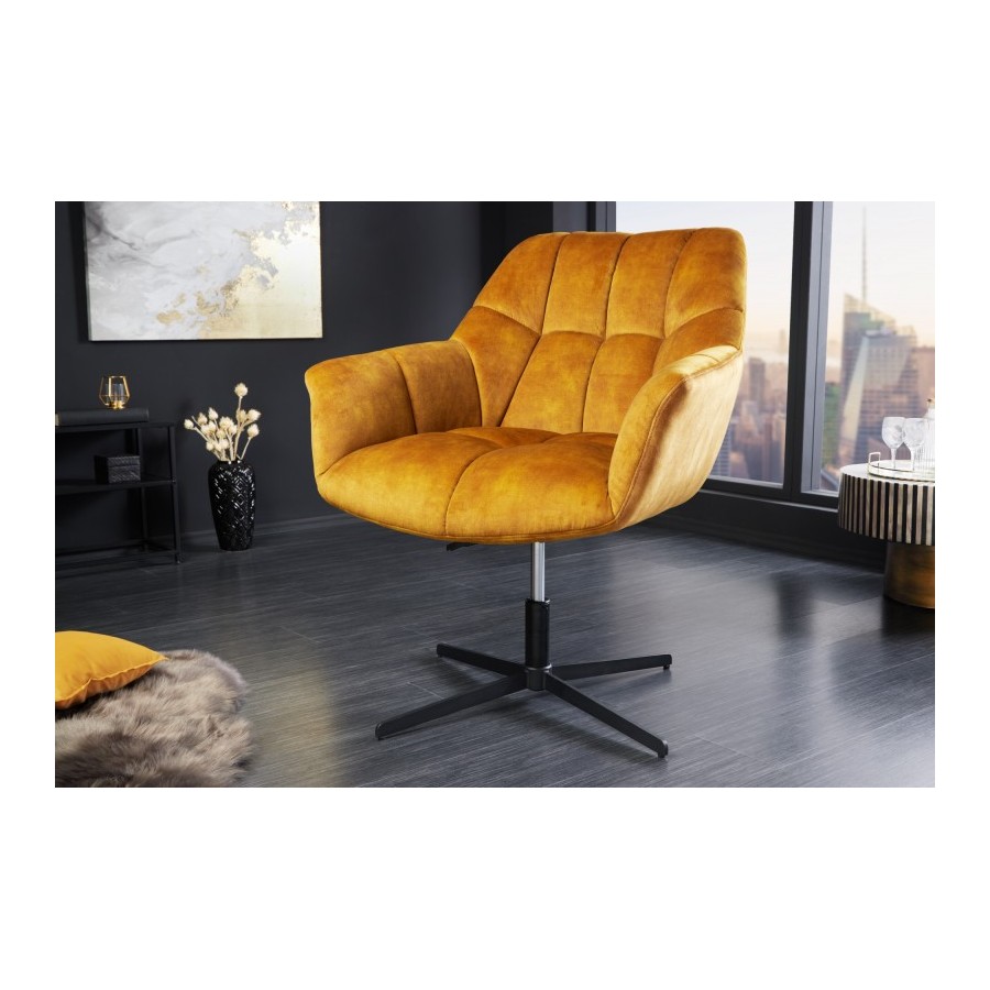 Invicta Fotel obrotowy PAPILLON 360°musztardowo żółty aksamit 83 - 90cm / 44228