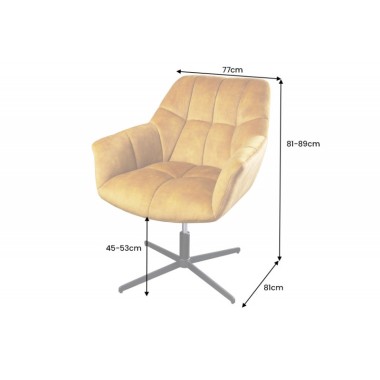 Invicta Fotel obrotowy PAPILLON 360°musztardowo żółty aksamit 83 - 90cm / 44228