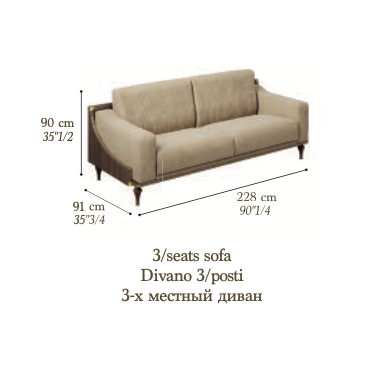 ROMANTICA Włoska Sofa 3 osobowa 228 x 90 x 91 cm / Adora