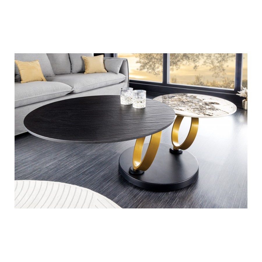 Invicta Stolik kawowy DANCING RINGS obrotowy złota rama / 44317