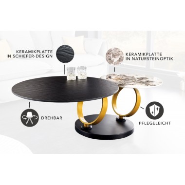 Invicta Stolik kawowy DANCING RINGS obrotowy złota rama / 44317