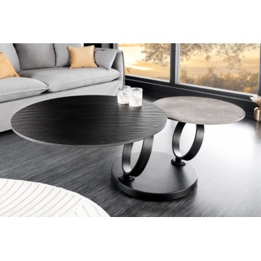 Invicta Stolik kawowy DANCING RINGS 80-135cm szary czarna rama / 44316