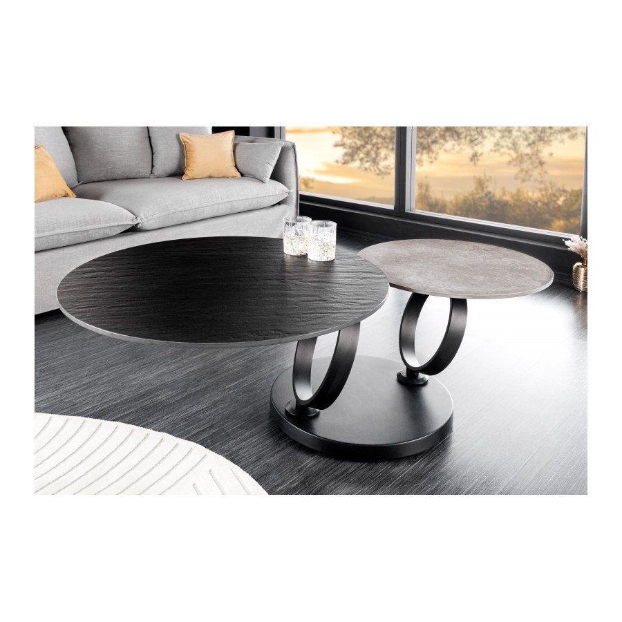 Invicta Stolik kawowy DANCING RINGS 80-135cm szary czarna rama / 44316