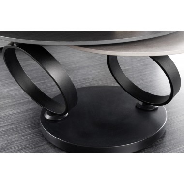 Invicta Stolik kawowy DANCING RINGS 80-135cm szary czarna rama / 44316