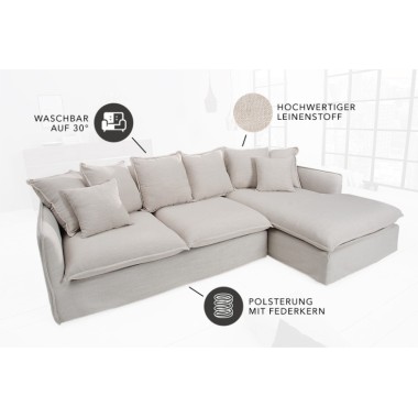 Invicta HEAVEN Sofa narożna lniana naturalna 255cm / 37599