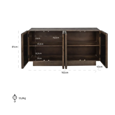 BRYANT Komoda 4 drzwiowa brązowa mango 162cm / 7702