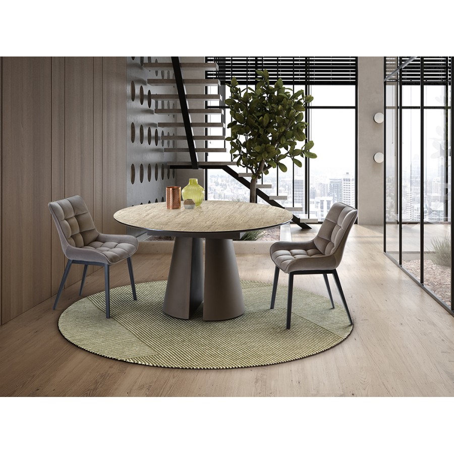 SAMARA Stół do jadalni brązowy trawertyt Ø 138 x 77cm / 497947