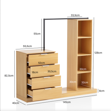 Wohnling Garderoba w optyce dębu 145cm / WL6.900