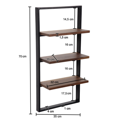 Wohnling Półka wisząca w stylu industrialnym 35 x 70 x 15cm / WL6.719