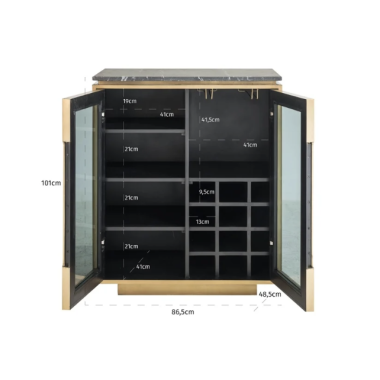 FINSBURY Komoda 2 drzwiowa (Black/gold) MDF  86,5cm / 7892