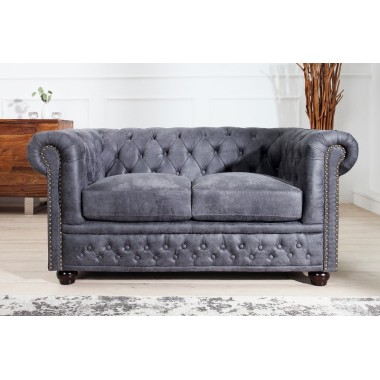 Invicta CHESTERFIELD Sofa 2 osobowa antyczny szary mikrofibra 150cm / 37390