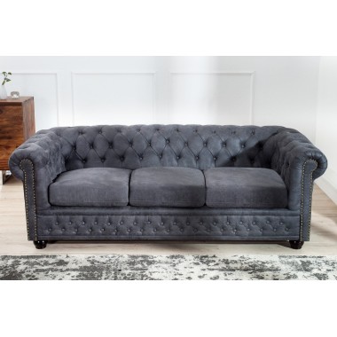 Invicta CHESTERFIELD Sofa 3 osobowa antyczny szary mikrofibra 200cm / 37391