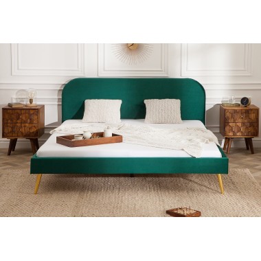 Łóżko tapicerowane FAMOUS 160cm szmaragdowo zielony aksamitny złoty / 39695/ 39697