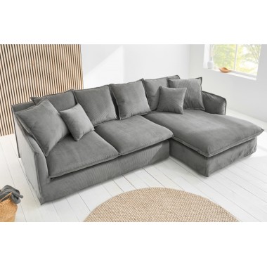 Invicta HEAVEN Sofa narożna prawostronna szary sztruks 255cm / 43445