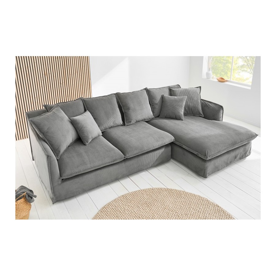 Invicta HEAVEN Sofa narożna prawostronna szary sztruks 255cm / 43445