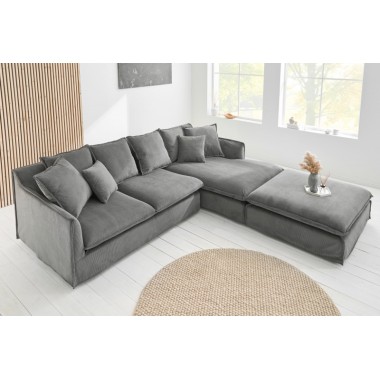 Invicta HEAVEN Sofa narożna prawostronna szary sztruks 255cm / 43445