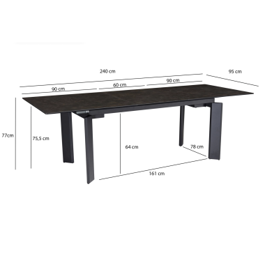 Wohnling Stół ceramiczny rozkładany czarny 180 x 95 x 77cm / WL7.152