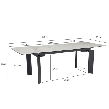 Wohnling Stół ceramiczny rozkładany biały 180 x 95 x 77cm / WL7.151