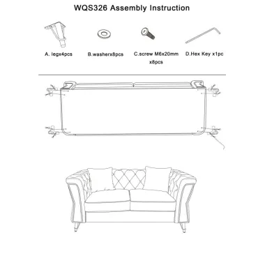 Sofa EMY musztardowa z poduszkami 162 x 83 x 76cm / 14282600DS