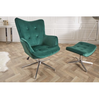 Obrotowy fotel LOUNGER 100-110 cm szmaragdowo-zielony aksamit / 39512