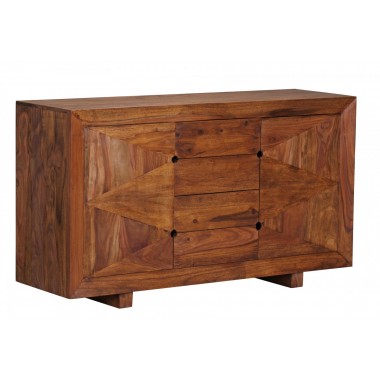 WOHNLING sideboard Solid wood Sheesham Chest 145 cm 4 drawers 2 doors sideboard highboard country style real wood