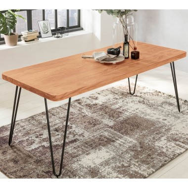 WOHNLING dining table solid wood Acacia 180 cm dining table wooden table Metal legs kitchen table Landhaus dark-brown