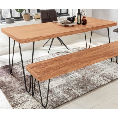 WOHNLING dining table solid wood Acacia 180 cm dining table wooden table Metal legs kitchen table Landhaus dark-brown