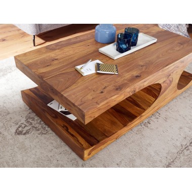 WOHNLING coffee table solid wood Sheesham 118 cm wide dining room table design dark brown country style table