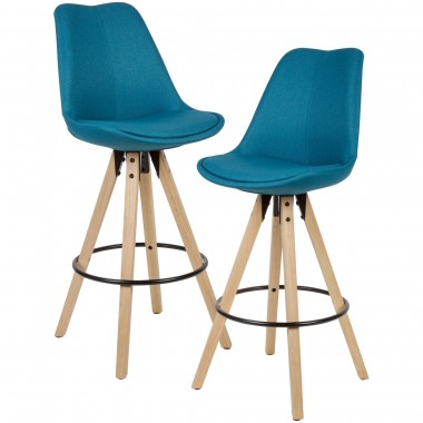 WOHNLING 2 stołki barowe stołek z tkaniny kolor benzynowy z oparciem 77 cm / SKYG