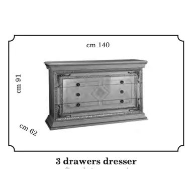 LEONARDO Włoska komoda 3 szuflady z ozdobnikami 140 X 91 X 62cm / Arredoclassic