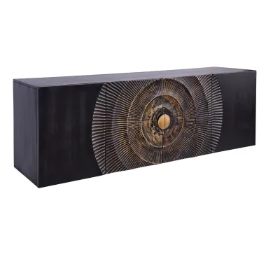 Invicta Szafka RTV GOLDEN SUNSET czarne złoto z drewna mango 3D 177cm / 44525