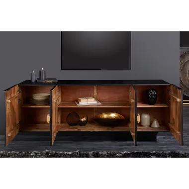 Invicta Szafka RTV GOLDEN SUNSET czarne złoto z drewna mango 3D 177cm / 44525