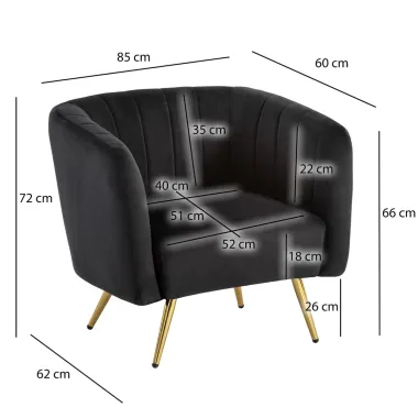 Wohnling Fotel tapicerowany CLUBSESSEL czarny aksamit 85cm / WL6.954