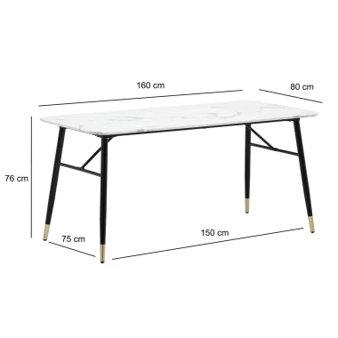 WOHNLING Stół do jadalni PARIS optyka białego marmuru 160 x 80 x 76cm / WL6.959