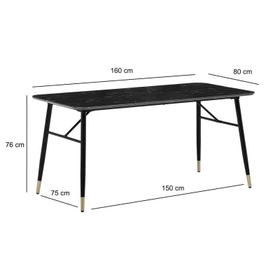 WOHNLING Stół do jadalni PARIS optyka czarnego marmuru 160 x 80 x 76cm / WL6.960