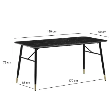 WOHNLING Stół do jadalni PARIS optyka czarnego marmuru 180 x 90 x 76cm / WL6.962