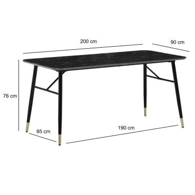 WOHNLING Stół do jadalni PARIS optyka czarnego marmuru 200 x 90 x 76cm / WL6.964