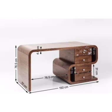 KARE Biurko SOFT SNAKE orzechowe 150 x 76 x 70cm / 82993